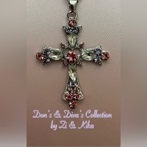 Pink & Purple Crystal Cross Pendant Necklace